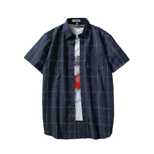Kluantou Camisas de ocio para hombre, camisa de manga corta, camisa de trabajo, camisa de manga corta, algodón, corte regular, camiseta deportiva fina a cuadros, transpirable, holgada, cómoda camisa