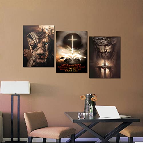 3 Pcs Framed Religious Wall Decor Salvation And Atonement Jesus Series Cross Art Bible Picture Christian Canvas Wall Art Living Room Bedroom Church Decor With Metal Hooks -36 "W X 16 "H #TOP1