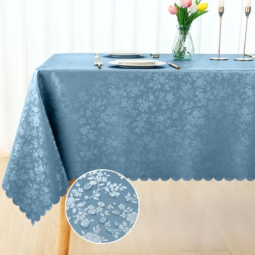 Image of Smiry Rectangle Table Cloth, Waterproof Heavy Duty Vinyl Tablecloths, Wipeable Washable Table Cover for Kitchen and Dining Room (Stone Blue, 60 inch X 140 inch)