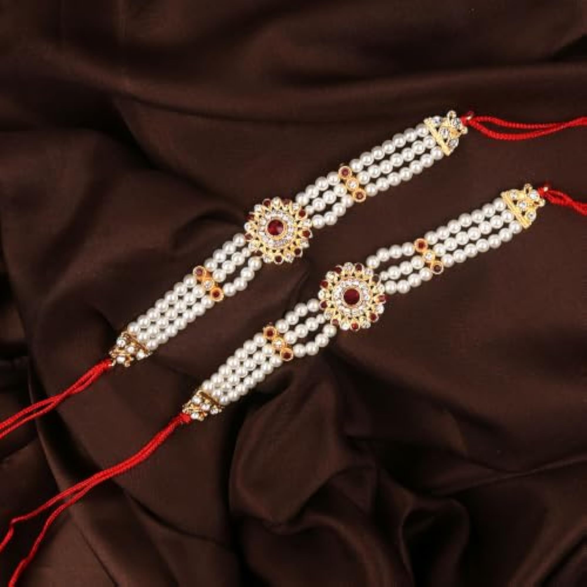 Red Colour Round Shape Armlets with Pearl Beaded Bajuband
