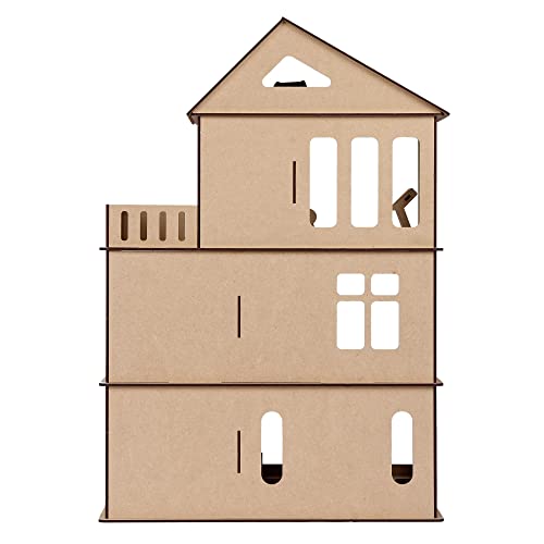 Image of DIY Wooden Doll House with Furniture for Kids, Model 5, Large Dollhouse Construction Kit with Assembly Instructions