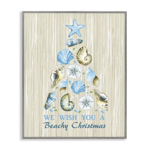 Beachy Christmas Seashell Tree Rustic, 11 x 14 Inch Framed Giclée Print
