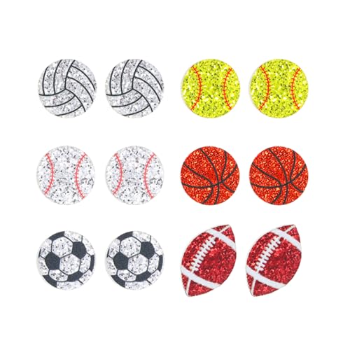 coadipress 6 Pairs Sport Acrylic Stud Earrings Set for Women Cute Glitter Football Baseball Basketball Volleyball Soccer Rugby Stud Earrings Sport Lover Birthday Mother's Day Game Day Gifts