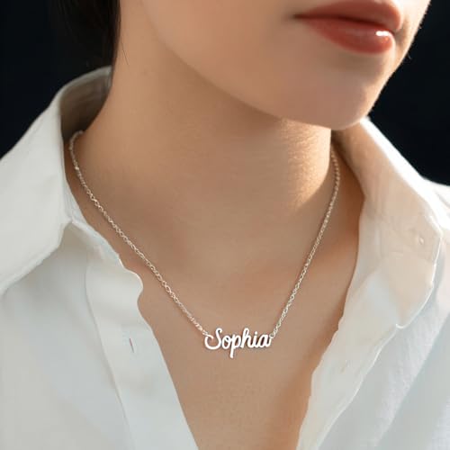 Personalized Name Necklace with Figaro Chain, 18K Gold Plated Handmade Customized Nameplate Jewelry Gift for Mom, Wife3