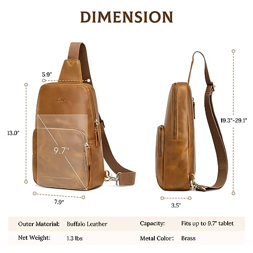 S-ZONE Sling Bag for Men Women RFID Blocking Genuine Leather Crossbody Shoulder Bag Backpack Hiking Daypack Travel - Thumbnail 6