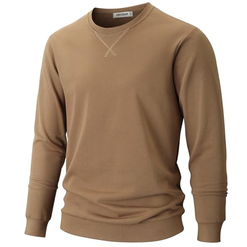 VEIISAR Herren Sweatshirt mit Rundhalsausschnitt Männer Basic Pullover Langarmshirts Freizeit Sport Shirt (616 Brown L) VEIISAR Herren Sweatshirt mit Rundhalsausschnitt Männer Basic Pullover Langarmshirts Freizeit Sport Shirt (616 Brown L)