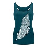 YBWZH Damen T-Shirt Federdruck Shirt Rundhals Top Ärmellos Bluse Bequem Lässig Mode Weste Sommertop Schulterfreies Oberteil Blusen Lose Beach Top Oberteile Tee Tops