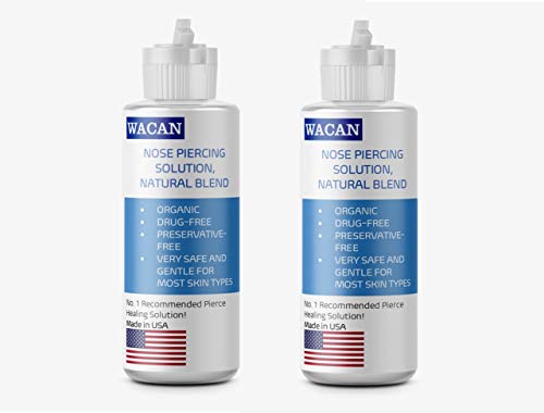 WACAN FAST-HEALING NOSE SALINE SOLUTION FOR PIERCINGS ORGANIC DRUG-FREE PRESERVATIVE-FREE Natural Sea Salts & Clove and Vitamins Piercing Aftercare Piercing Solution (4 oz, pk of 2)