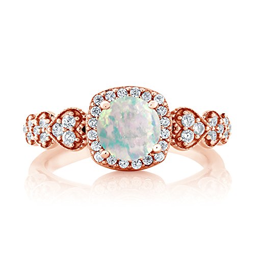 Gem Stone King 18K Rose Gold Plated Silver Gemstone Birthstone Engagement Ring For Women | 6MM Round Cut | Wedding Anniversary Promise Ring | Available In Size 5, 6, 7, 8, 93