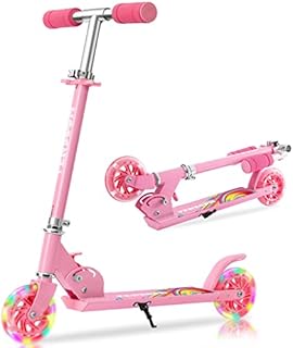 TENBOOM Scooter for Kids Ages 6-12/4-7, Easy Folding Kids Scooter with 3 Levels Adjustable Handlebar and Rear Brake, Light Up Scooter for Girls Boys