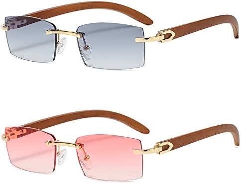Heptagram Rectangle Fashion Rimless Sunglasses for Women Men Retro Trendy