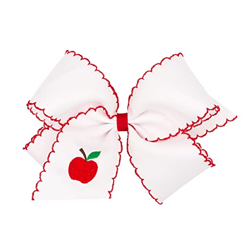 Wee Ones Girls' Moonstitch Hair Bow with Embroidered Fall Holiday Themes, Halloween and Harvest, King, Apple