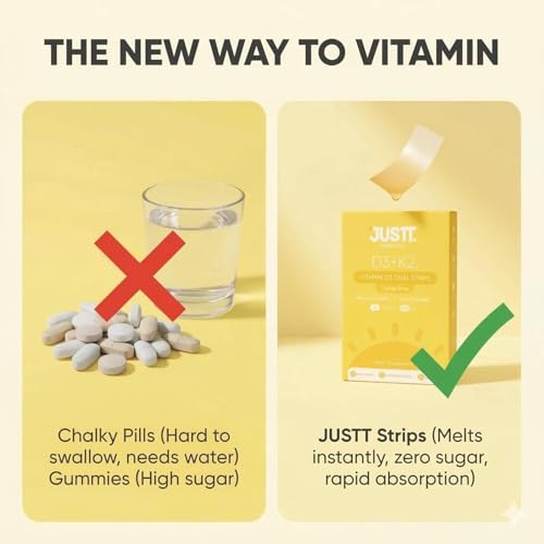 Image of JUSTT ESSENTIALS Melatonin 5mg Sleep Aid + Vitamin D3 600 IU with K2 Oral Strips Combo Pack of 2, Fast Dissolving, Mint & Orange, 30 Sugar-Free Vegan Strips Each