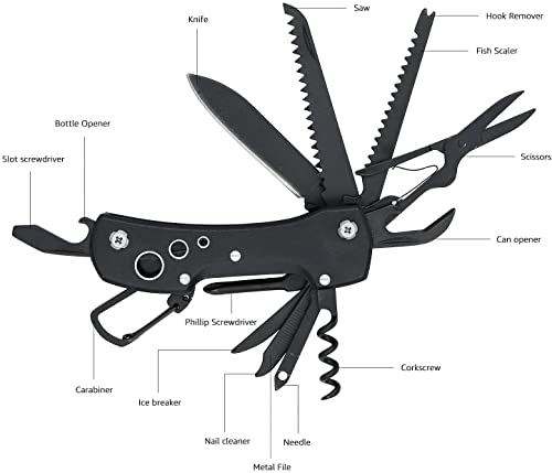 Image of Outdoor 15 in 1 Multi Functional Multitools Foldable Compact All in One Pocket Size Camping Accessories with Nylon Cover - Jet Black