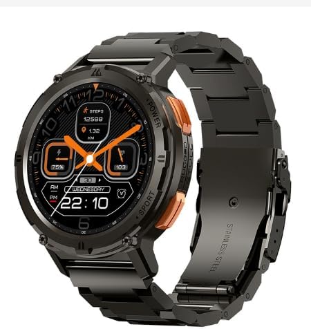 AMAV 2023 Kospet Tank T2 Ultra Smart Watch Men's & Women's Original Digital Fitness Watch AMOLED AI Voice AOD Bluetooth SOS Smart Watch (Black Steel Strip)