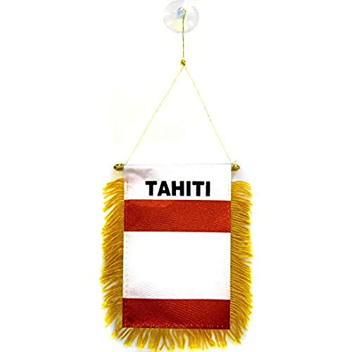 Image of AZ FLAG Tahiti mini Banner 6'' x 4'' - Tahitian PENNANT 15 x 10 cm - mini Banners 4x6 inch suction cup hanger