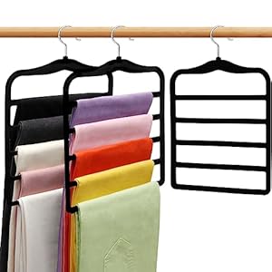 Closet Organizers and Storage,3 Pack Velvet Pants-Hangers-Space-Saving,Non Silp 5 Tier Scarf Jeans Closet Organizer,Dorm Room Essentials for College Students Girls Boys Guys,Organization and Storage