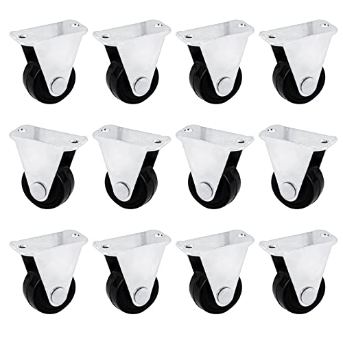 AUEAR, 12 Pack 1 Inch Rubber Caster Wheels Heavy Duty Fixed ...