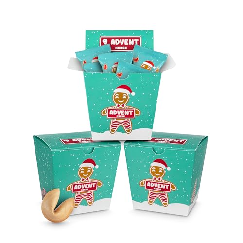 Glückskekse Weihnachten Adventskalender Füllung 3er-Packung Glückskekse für Adventskalender zum Befüllen, mit Lebkuchengeschmack, im Display, Nikolaus Geschenk, Wichteln Geschenk, Geschenkverpackung