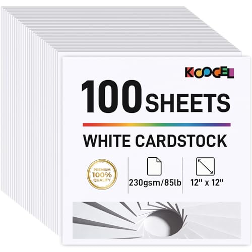 Koogel 100 Sheets White Cardstock 12 x 12 Inch Craft Paper Construction Paper for Printer Card Making Back to School Supplies 230GSM