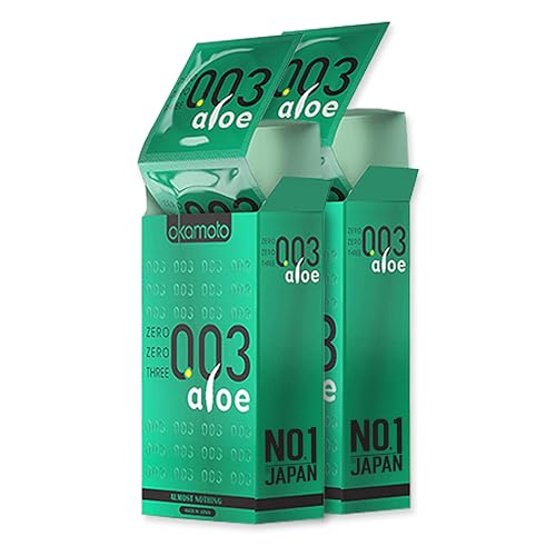 Image of Okamoto 003 Japan's Best Aloe Condoms | Only Natural Water Based Lube Condom in India |Thinnest Premium Condoms for Men - Made In Japan | 0.03 mm thin Extra Lubricated | Pack of 2 | 20s Condoms