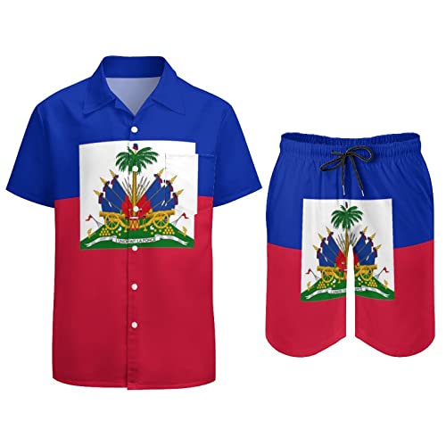Chemise hawaïenne drapeau Haïti : ensemble d'été 2 pièces pour homme - 3