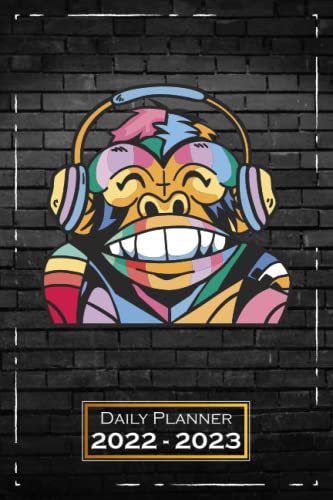 Daily Planner 2022-2023: 6x9, Softcover | One Week on a Double Page | From Sunday to Saturday | Organizer, Planner, Appointment Book | Monkey Animals Music