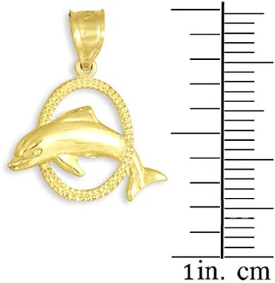 Solid 14k Yellow Gold Hoop Jumping Dolphin Pendant Necklace - Image 3
