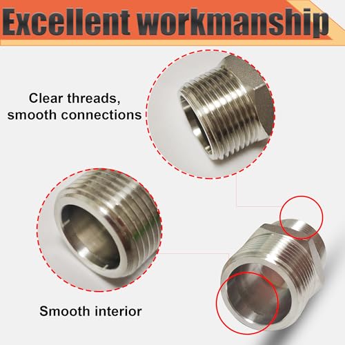 2pcs 3/4\" Male X 3/4\" Male Pipe Hex Nipple, 304 Stainless Steel MNPT Threaded Short Equal Connector, Heavy Duty Straight Male Pipe Fitting Nipple Adapter (3/4\",2pcs) - Thumbnail 6