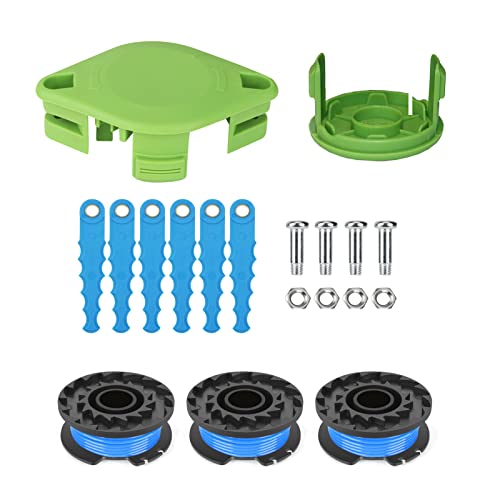 THTEN Trimmerklinge 29252 29092 Spulenschnur, kompatibel mit Greenworks 21302 21332 21342 20V 24V 40V 4,8 m 0,065 Zoll Einzelfaden Rasentrimmer 3411546A-6 Kappenabdeckungen Teile 19 Pack Cover