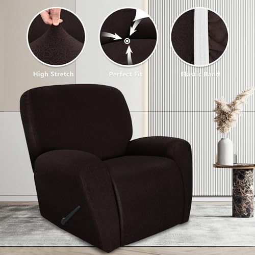 Image of ANARACHON Recliner Chair Covers Leather Look, 4 Pieces Recliner Covers Non Slip, Soft Slipcovers for Large Recliners, Furniture Protector Washable for Pets (1 Seater, 05 Chocolate)