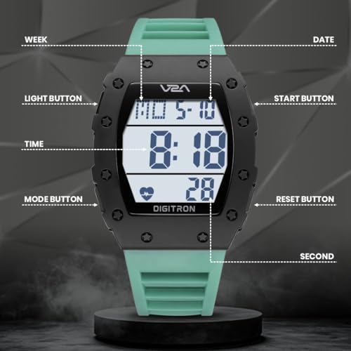 Image of V2A Digitron 2118 Tonneau Sports Watch for Men & Boys | Rugged Design | Big Dial | Alarm, Stopwatch, 12 /24H | 3 ATM Water Resistant | Luminous Display | Sports, Fitness, Outdoor & Training | Gifts for Men & Boy