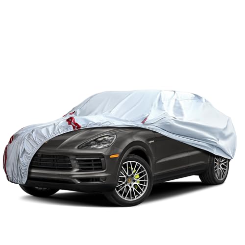 Image of Waterproof Car Covers Replace for 2009-2025 Porsche Cayenne, 6 Layers All Weather Custom-fit Car Cover with Zipper Door & 18 Ponit Windproof Bands for Snow Rain Dust Hail Protection