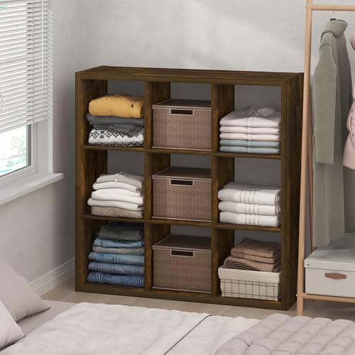 Image of Furinno Cubic Extra Thick 9-Cube Closet Organizers and Storage, Amber Pine | 14.6 x 44 x 44 in, Open Shelf Closet Storage, Closet Organizer, for Wardrobe, Bedroom, Living Room