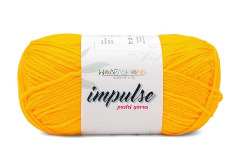 Image of WOAFashions Impulse Hand Knitting & Crochet Yarn, Premium Acrylic, 4 : Medium (Yellow) (2x100gms / 3.5oz / 200mtr / 218yds)