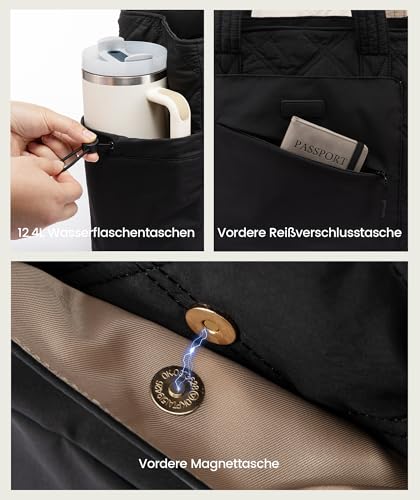 LOVEVOOK Shopper Tasche Damen Groß, Arbeitstasche Leicht Handtasche Puffer Tote Work Bag 15,6 Zoll Laptoptasche Schultasche, Bürotasche Lehrertasche Handbags Women für Uni Business Reisen, Schwarz