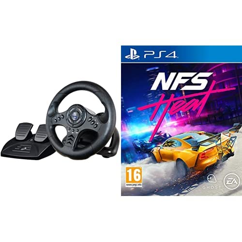 Subsonic Volant de course SV450 avec pédalier et palettes de vitesses Xbox Serie X/S, Switch, PS4, Xbox One, PS3, PC (programmable pour tous les jeux) & Need for Speed Heat pour PS4