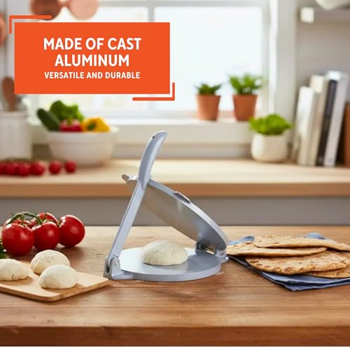 Image of IMUSA 8in Cast Aluminum Tortilla Press, Lightweight Dough Press for Tortillas, Arepas, Empanadas, Roti and Flatbreads, Easy Lever Design, Gray