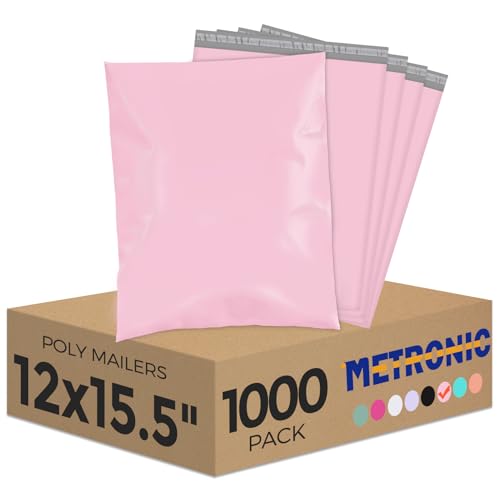 Image of Metronic Poly Mailers 12x15.5 1000 Pack, Strong Adhesive Shipping Envelopes for Clothing, Medium Bulk Shipping Bags for Small Businesses, Mailers Poly Bags, Packages Bags Light Pink