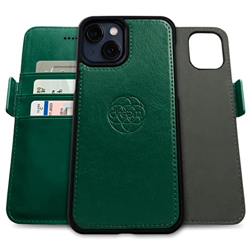 Coque portefeuille iPhone 13 verte contre les chutes et le piratage RFID