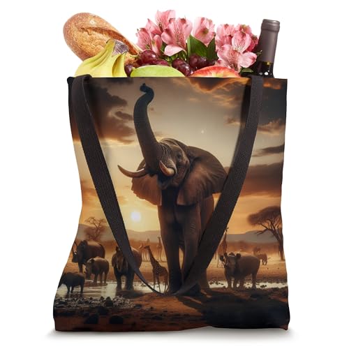 Bolso tipo tote con diseño de elefante africano al atardecer miniatura 4
