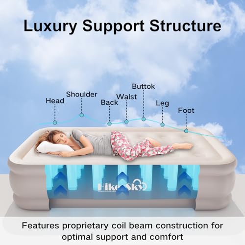 Image of Pvc Air Mattress with Built-in Electric Pump, 18 Inch Inflatable Mattress, Portable Storage Cover for Home, Guests (Yellowish Coffee, 18 Inch Twin)
