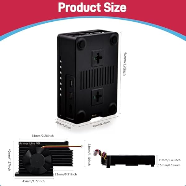 Корпус GeeekPi Raspberry Pi 5 ABS с ШИМ-люфтом ультратихий вентилятор 3510 для Pi 5 4 ГБ 8 ГБ черный