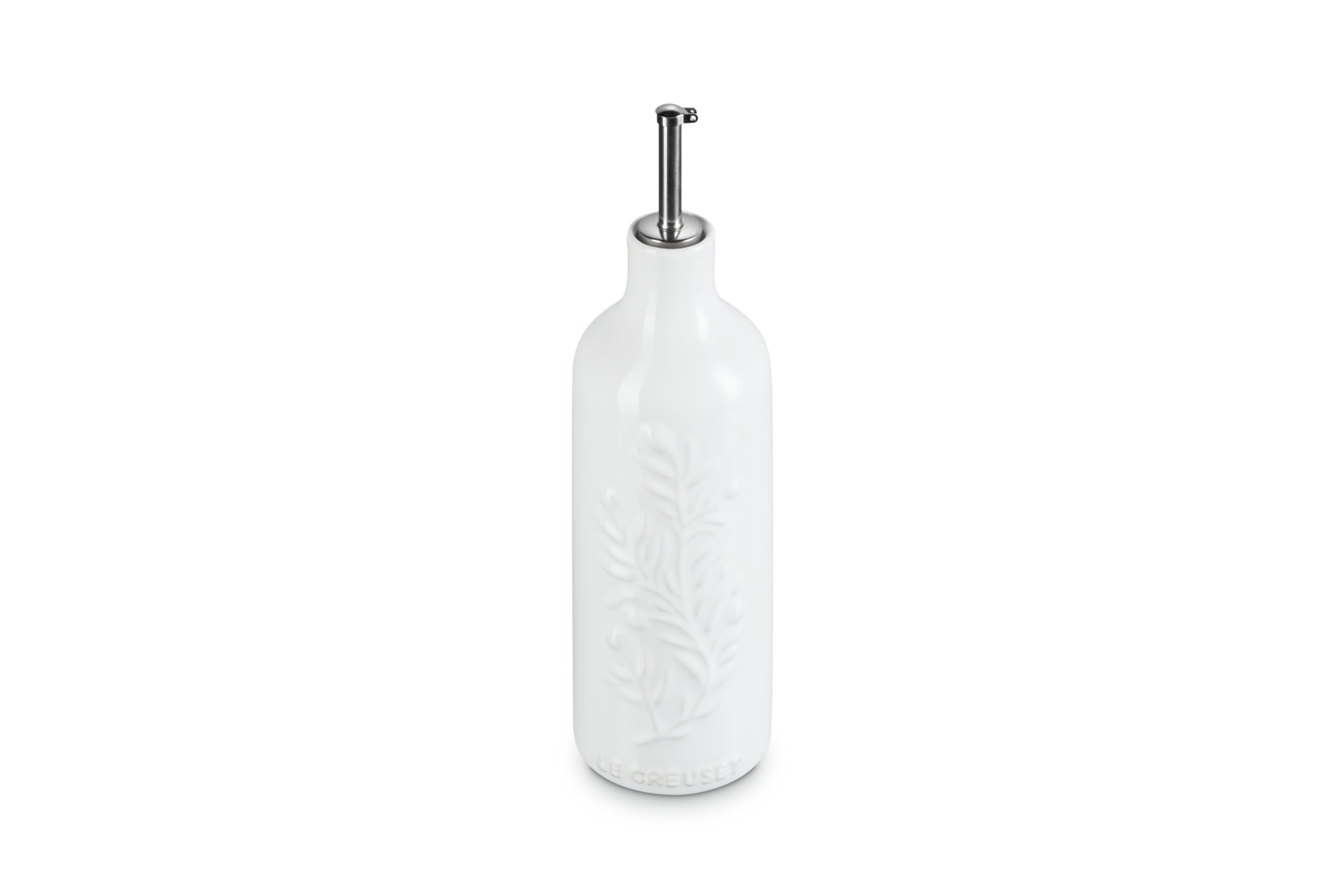 Le Creuset White Stoneware Olive Branch Collection Oil Cruet, 20 Oz.,
