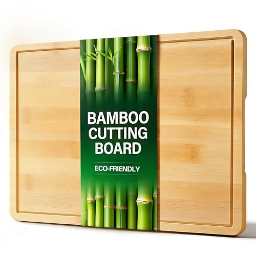 Zarler Bamboo Cutting Boards for Kitchen, 15.5x10.5 Durable Wood Cutting Board with Juice Grooves...