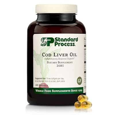 Standard Process Cod Liver Oil - Aids Healthy Skin & Eyes with Omega-3 Fatty Acids & Vitamins A and D - Bone & Tooth Health Support - Gluten-Free, Non-Dairy & Non-Soy - 180 Softgels 60 Servings