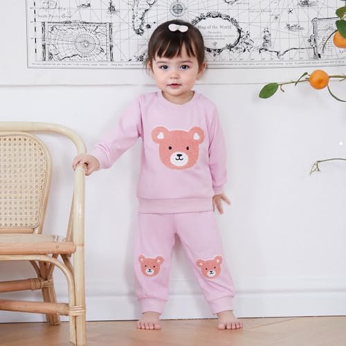 WZTYYDS Toddler Baby Girl Fall Winter Clothes Bear Embroidered Long Sleeve Sweatshirt Pants Outfits Set 2Pcs Sweatsuit2