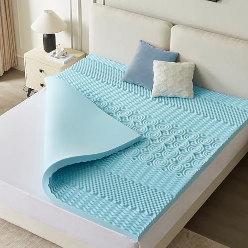 CASABEL Surmatelas 140 x 190 cm Mousse à Memoire de Forme 5 cm Haute Densité - sur-Matelas Double - Zones Ergonomiques de Soutien - Gel Infusé Bleu - pour Matelas,...