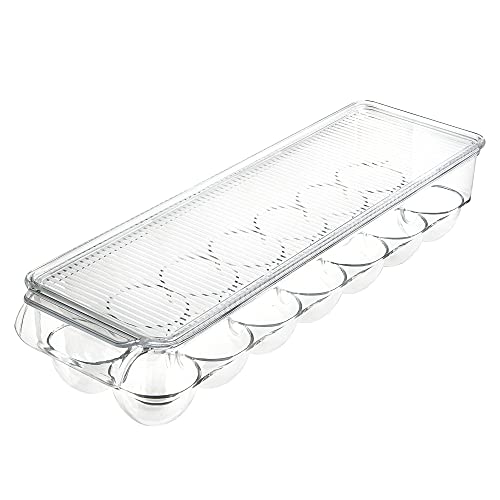 Clear Plastic Egg Holder - 14 Egg Tray Holder - Size 4" X 15" Bpa Free Fridge Organizer With Lid, Refrigerator Storage Container - By Simplemade #TOP5