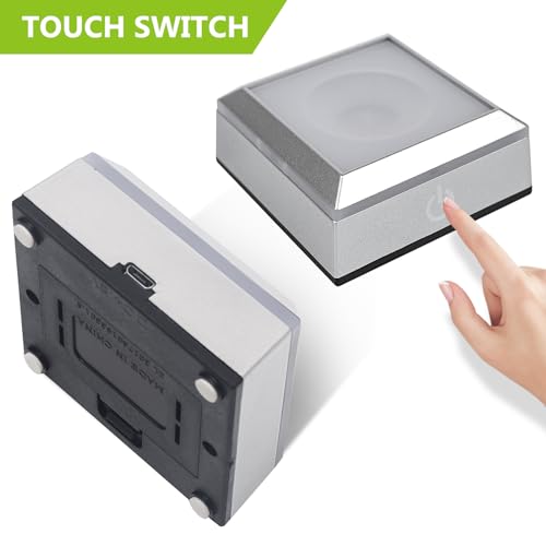 2 Stück LED-Lichtsockel, LEDLichter Display Basis, 6 Farben Quadratisch LED Lichter Display Basis Showständer mit Empfindlichem Touch Schalter für Kristallkugeln Glaskristallkunstwerke